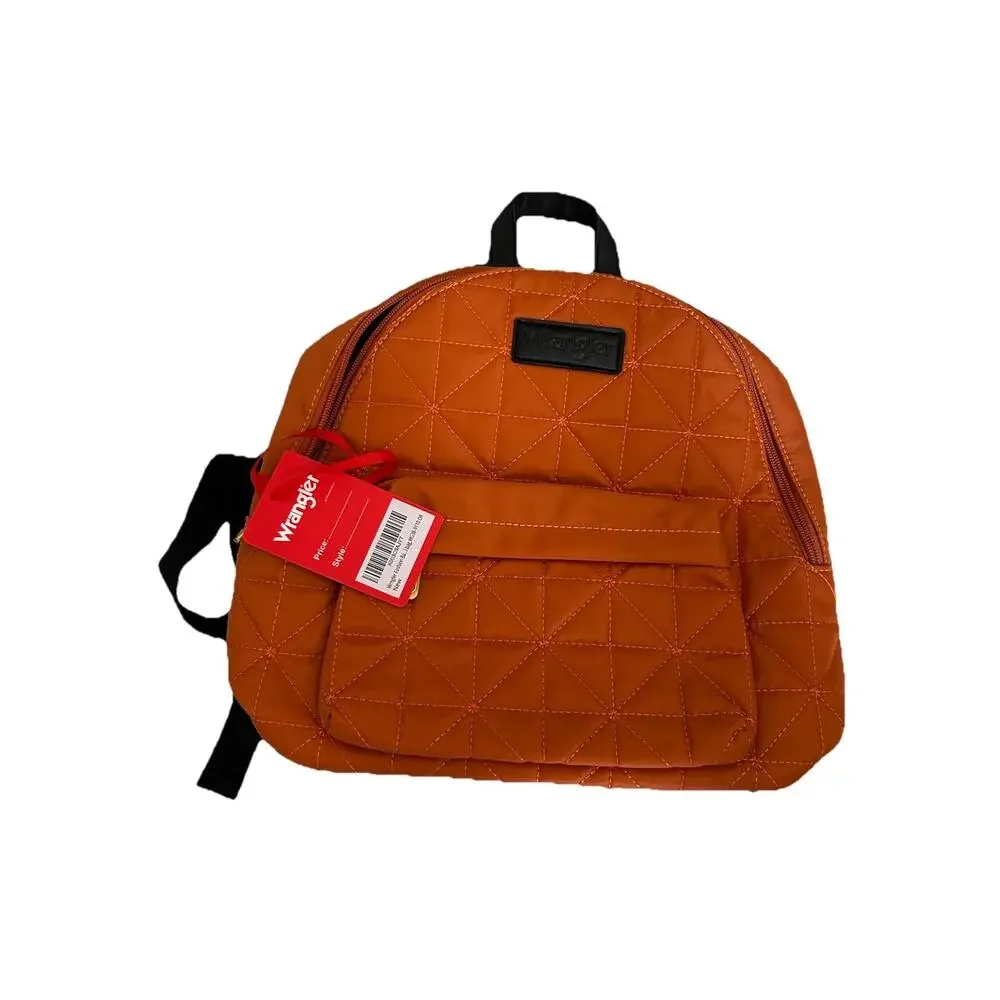 Wrangler Womens Quilted Mini Backpack Burnt Orange Geometric Nylon Daypack New